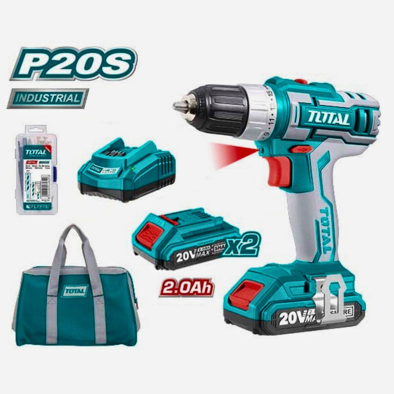 Taladro Total 20v 47 Pcs B+C Bolso
